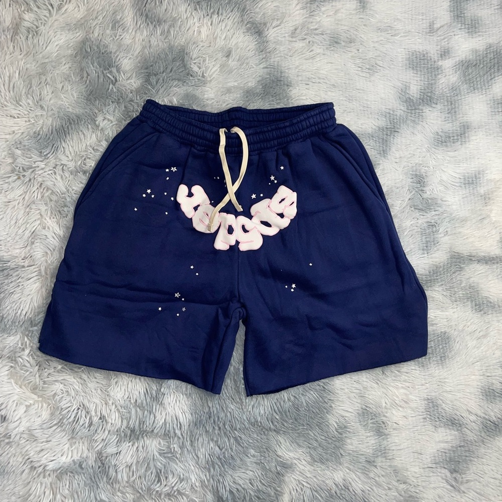 Navy Blue Web Sp5der Sweatshorts